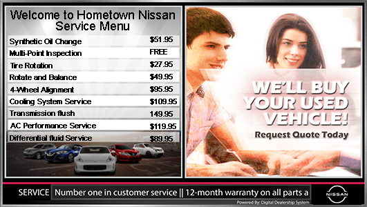 Nissan digital service menu board